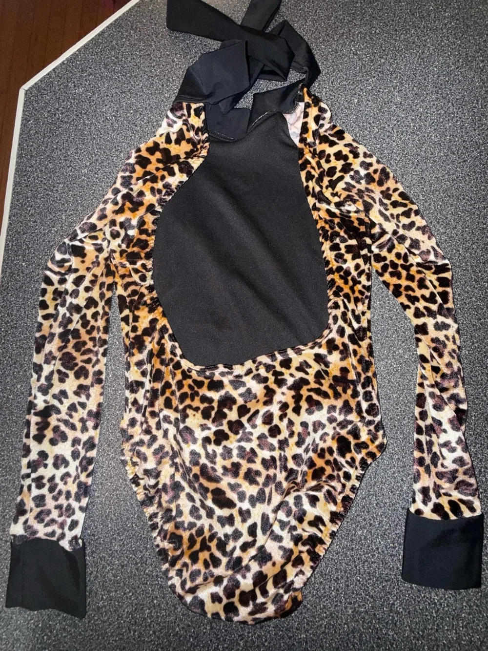 Kandi Kouture Leopard Print Velvet Bodysuit/Leotard Size Child Large (7/8)